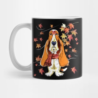 Maple Dog Leaf Fall Hello Autumn Funny Basset Hound Lover Mug